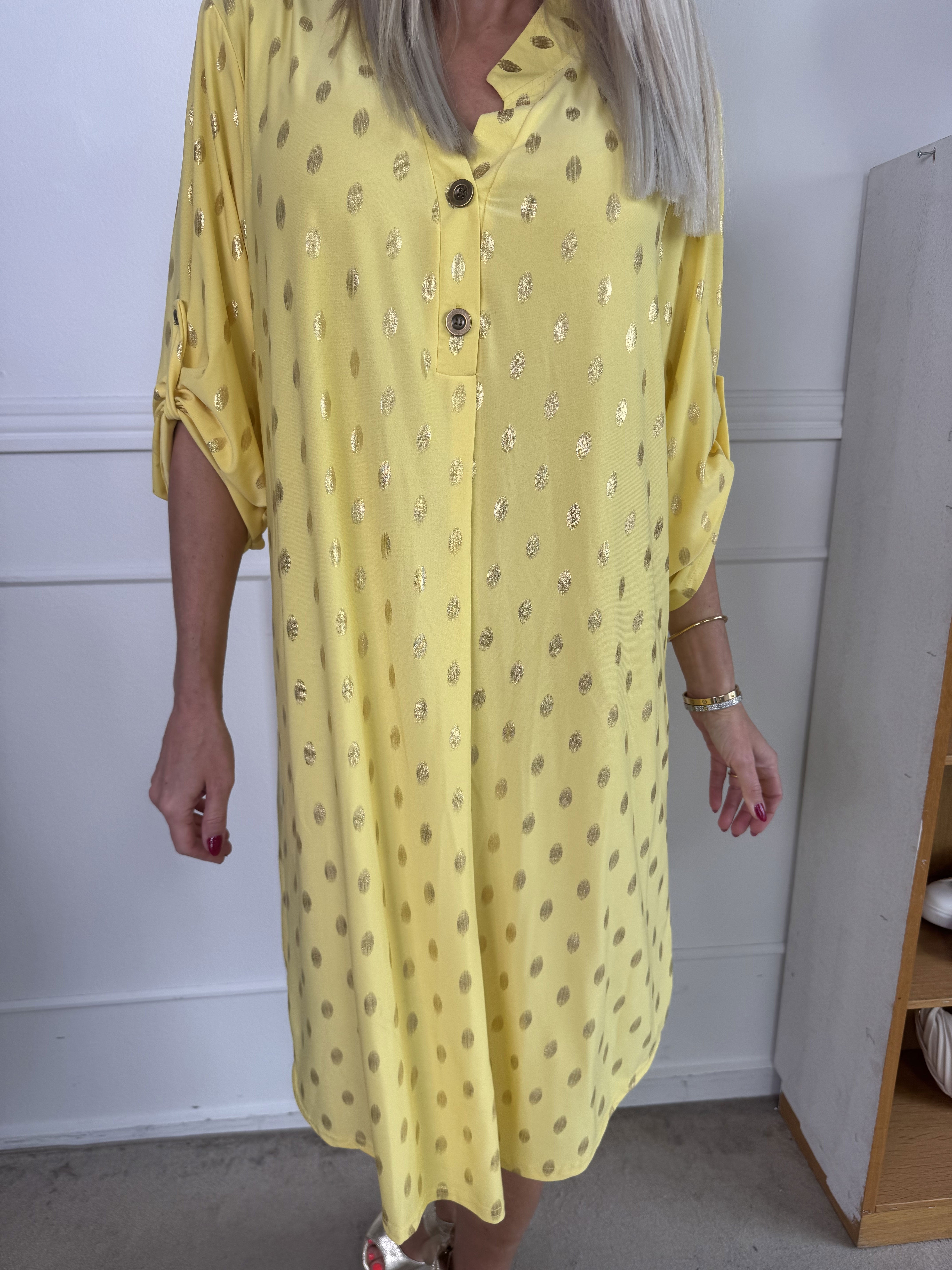 Ebba Gold Long - Elastisk klänning med guldprickar